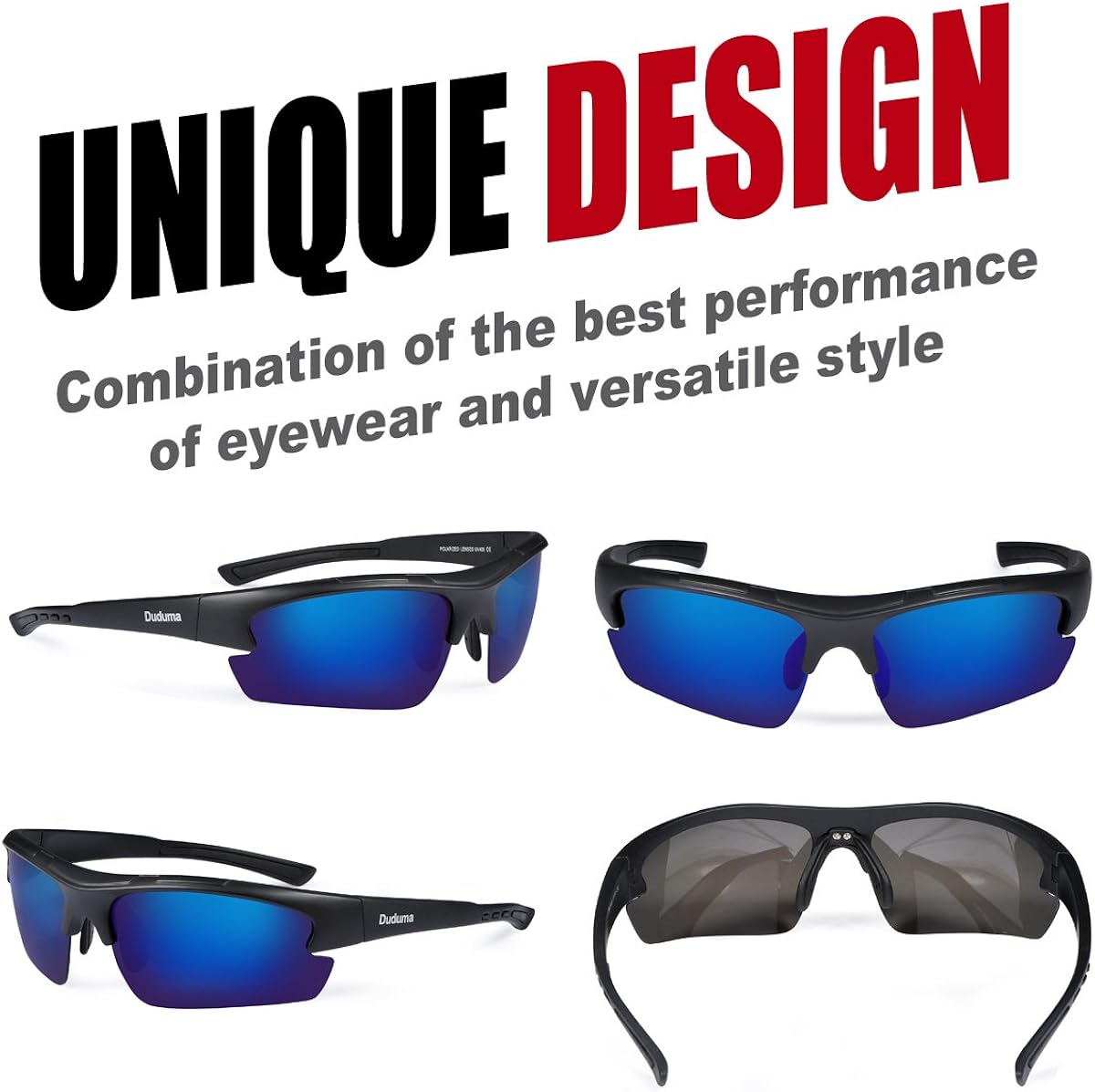 Duduma Polarized Designer Fashion Sports Sunglasses for Baseball Cycling Fishing Golf Tr62 Superlight Frame (black matte frame with blue lens): Clothing