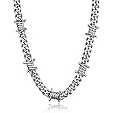 Bandmax Barbed Wire Cuban Chain Necklace for Women Men Stainless Steel/Black Thorns Choker Necklaces 16 Inch-22 Inch Punk Emo Chains Jewelry -Gift Packed
