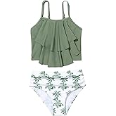 SweatyRocks Girl's Two Piece Swimsuit Graphic Print Ruffle Flounce Cute Bikini Set Bathing Suit
