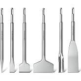 COMOWARE SDS Plus Chisel Set, 40Cr, 6-Piece Rotary Hammer Chisels | Point, Flat, Tile, Grooving, Scraping and Scaling Chisels, 40Cr Steel, For Demolition, Tile Removal, Masonry