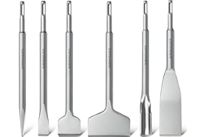 COMOWARE Chisel Set with SDS Plus Shanks, 6Pcs SDS Plus Chisels include Tile Grooving Scraping Flat Point Scaling Chisels 40Cr Steel Rotary Hammer Drill Bits Kit for Home Improvement