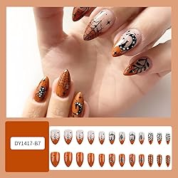 24Pcs Halloween Press on Nails Almond Short Fake
