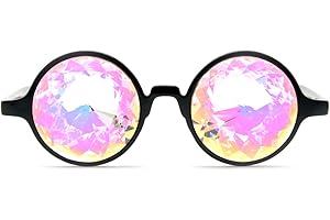 GloFX Black Kaleidoscope Glasses | Plastic Frame Diffraction Glasses with Glass Crystal Lens | 3D Prism Rainbow Effect | Great EDM, Concert, and Rave Accessory