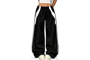 ZAFUL Womens Parachute Pants Y2k Baggy Elasitc Waist Track Pants Contrast Pipping Sweatpant Trousers