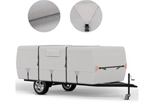 TUSZOM True 900D Oxford Tearproof Anti-Scratch Pop Up Camper Tent Trailer Cover 100% Waterproof Anti-UV Folding Camping Trailer RV Cover with 7 PCS Reinforced Windproof Straps for Motorhome (Gray, 8'-10')