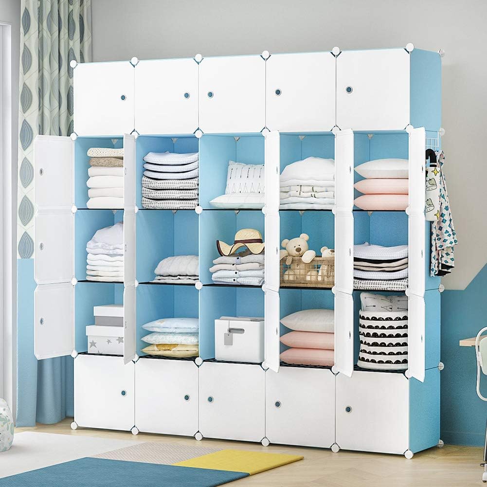 YOZO Portable Closet Wardrobe Cube Storage Organizer Chest of Drawer Cube Shelving Unit Multifunction Toy Cabinet Bookshelf DIY Furniture, Blue, 25 Cubes