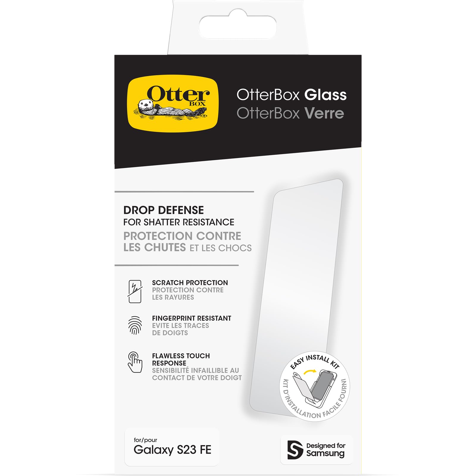Photo 1 of OtterBox Galaxy S23 FE Glass Screen Protector, scratch protection, flawless clarity, fingerprint resistant