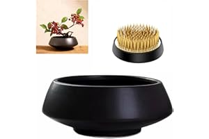 Eggone Ceramic Flower Pot Flower Arrangement Set Japanese Ikebana Floral Art Supplies Handmade Flower Bowl Decorative Flower Vase for Centerpieces (Small Black)