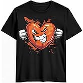 Men's T-Shirt Red Love Graphic Tees Cotton Short-Sleeve Casual Tops Angry Face Printed T-Shirt