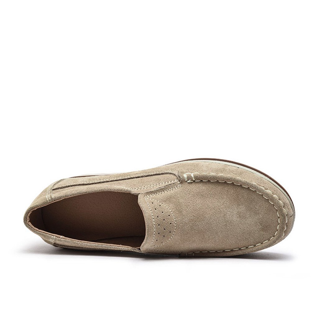 Ruiatoo Platform Shoes for Women Suede Slip On Loafers Wedge Platform Sneakers Comfort Moccasins Low Top Casual Shoes Khaki 38