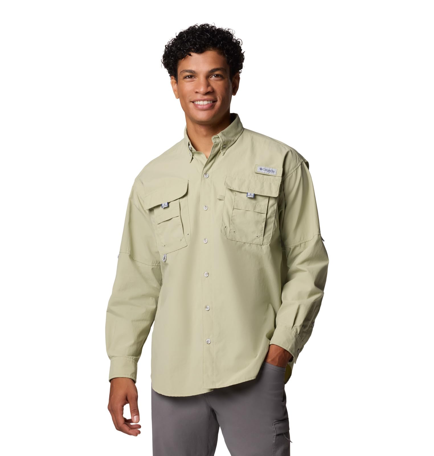 Columbia Mens PFG Bahama II Long Sleeve Fishing Shirt, Smokey Sage, Large