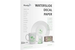 KOALA PAPER Koala Waterslide Decal Paper for Laser Printer - Clear Transparent - 25 Sheets Printable Water Slide Transfer Paper - 8.5x11 Inches