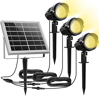 MEIKEE Solar Gartenleuchte 3 Stück mit Erdspieß Solarleuchte aus Metall Gartenstrahler IP66 wasserdichte schwenkbar Strahler 3000K Warmweiß