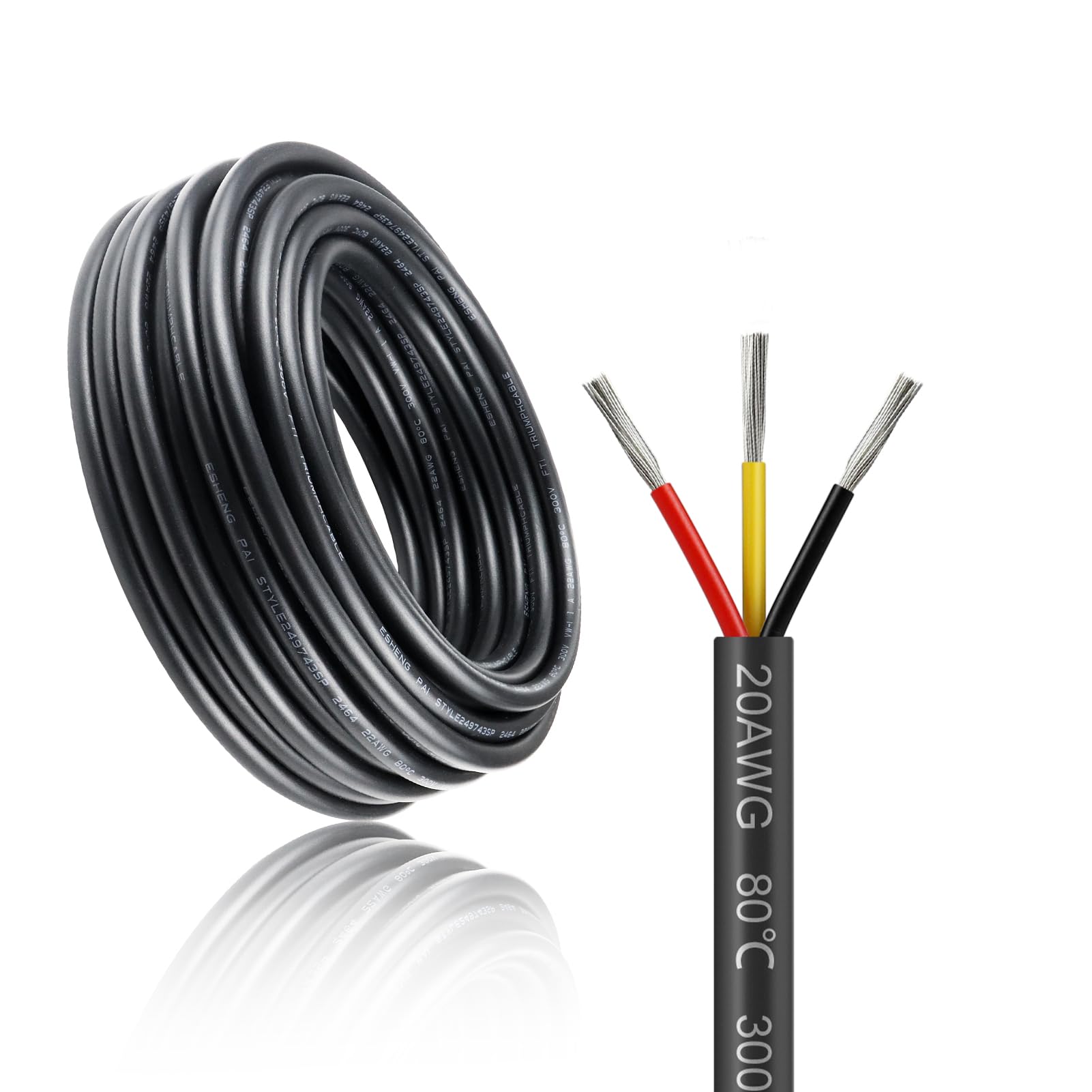 20 Gauge 3 Conductor Electrical Wire, 32.8FT Black Stranded 3 * 0.5mm² Low Voltage Cable PVC Case, 20AWG Tinned Copper 3 Wire Cable, Flexible Extension Cord for LED Lamp Lighting Strips Automotive — image 1