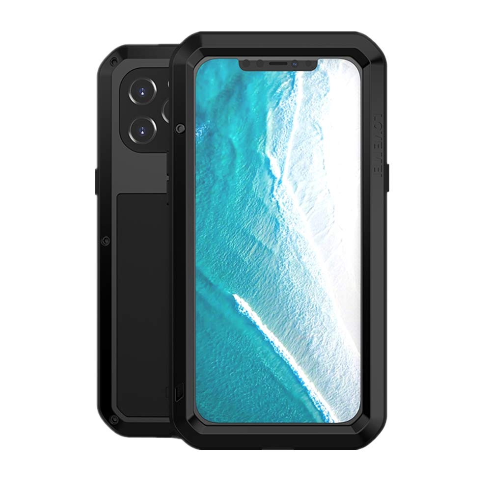 LOVE MEI for iPhone 12 Pro Max Case,Outdoor Sports Military Heavy Duty Tank Metal Cover Waterproof Shockproof Dustproof Full Body Protective Case with Built in Glass Tempered Screen Protector (Black) — image 1