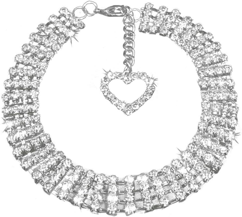 Pet Collar, Bling Bling Crystal Elastic Collar Necklace Rhinestone Diamond Cat Collar Heart Shape for Cats Kitten Puppy Dog White (Size : S)