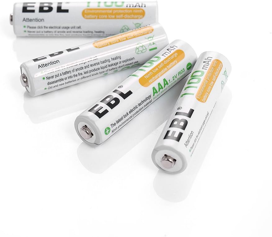 EBL 1100mAh Super Capacity AAA Rechargeable Batteries, 4 Pack: Health & Personal Care