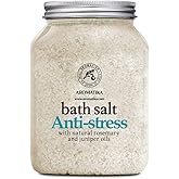 De-Stress Bath Salt 46 Oz - 100% Natural & Pure Salt Essential Oils Rosemary & Juniper - Best for Good Sleep - Relaxing - Calming - Body Care - Beauty - Aromatherapy - Stress Relief
