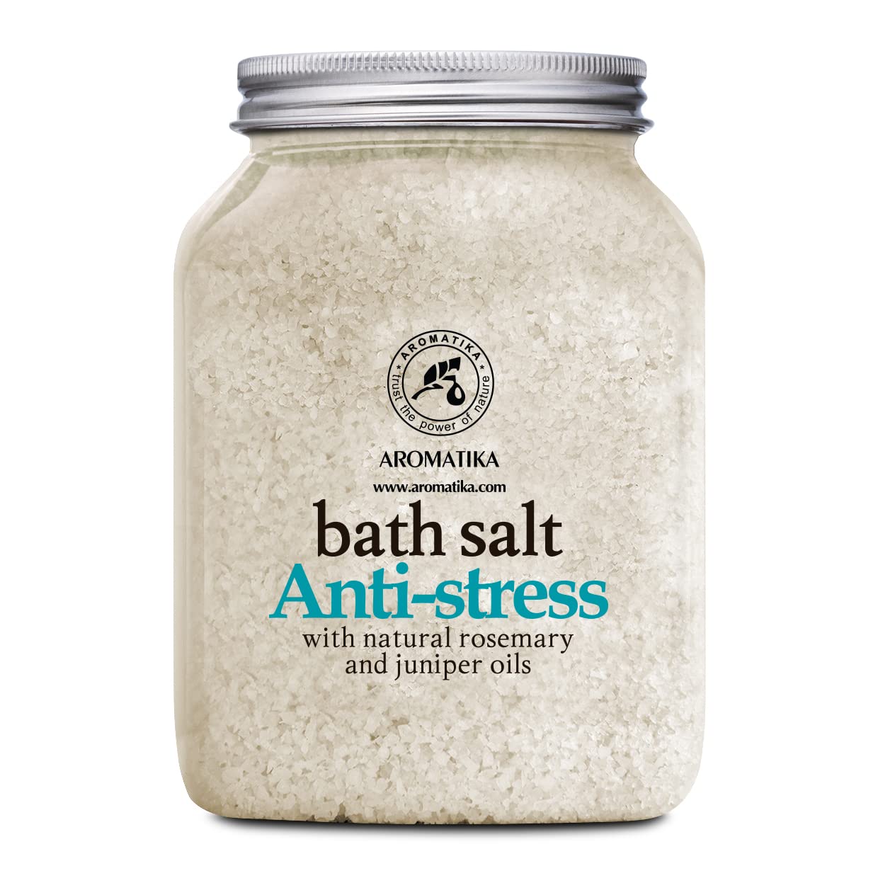 AROMATIKA Anti Stress Bath Salts with Rosemary & Juniper Essential Oils – 1300 g Natural Aromatherapy Bath Soak for Good Sleep, Relax & Stress Relief, for Soaking Bath, Body Care, Beauty & Home Spa
