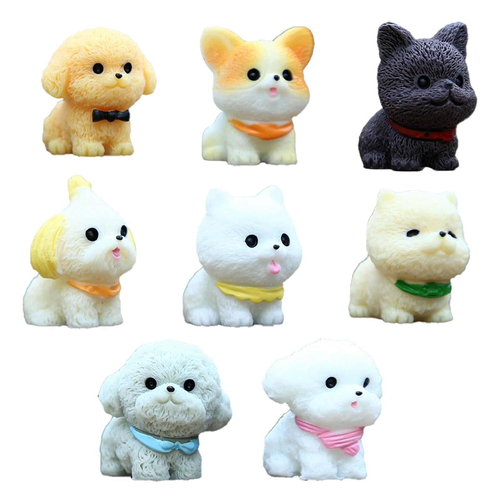 Mini Dog Figurines, 8PCS Realistic Resin Puppy Models, Mini Resin Animals for Fairy Garden, Desk Decor, Cake Topper, Miniature Landscape, Dollhouse, Car Dashboard, Home Office Decor