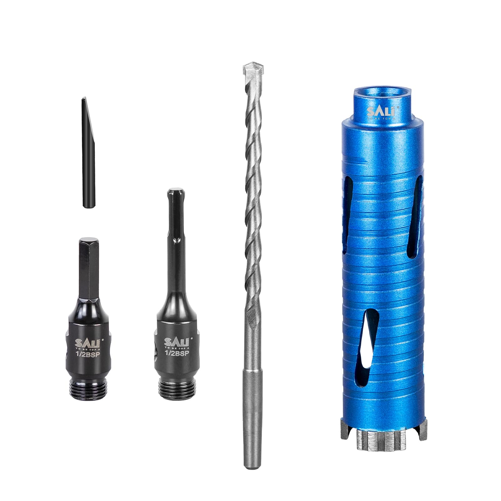 Diamond Core Drill Bit Set - 42mm x 150mm Long Turbo Laser-Welded Segments for Concrete, Brick, Block, Stone Masonry, Granite with SDS Adapter, Hex Shank Adapter, Centre Drill Bit
