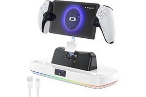 NEWDERY Charger Dock for PS Portal, Portable Charging Station with RGB Light and Type-C Cable, Case-Friendly Magnetic Connector Charging Stand for PlayStation Portal Remote Player