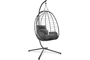 OKSTENCK Patio Wicker Hanging Egg Swing Chair with Stand,Hanging Egg Chair with Stand, Indoor and Outdoor Wicker Egg Chair wi