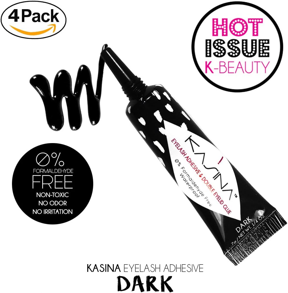 KASINA Lash Adhesives - All Natural - Hot Issue K-Pop Beauty Glue. 0.25oz. 7g - KASINA Professional (4pack, Dark)
