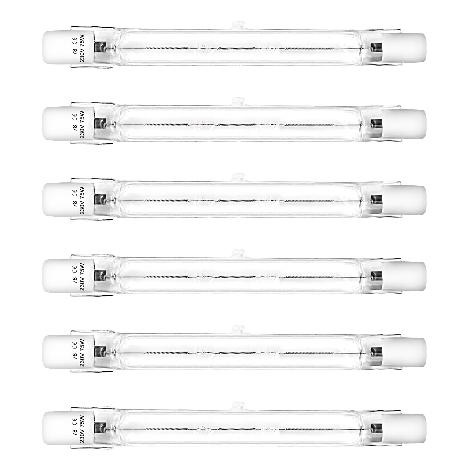 LedWekei Halogen Light Bulbs,T3 r7s Halogen Bulb 78mm 75w,J Type t3 Bulb Warm White 2700K Double Ended Halogen Light Bulbs for Work, Security, Landscape Lights, Floor Lamps(6 Pack)