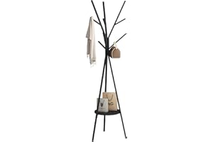 HOME BI Coat Rack Hat Stand Free Standing Display Hall Tree Metal Hat Hanger Garment Storage Holder with 9 Hooks for Clothes Hats and Scarves in Black,17.72"Wx17.72"Dx70.87"H (Black)