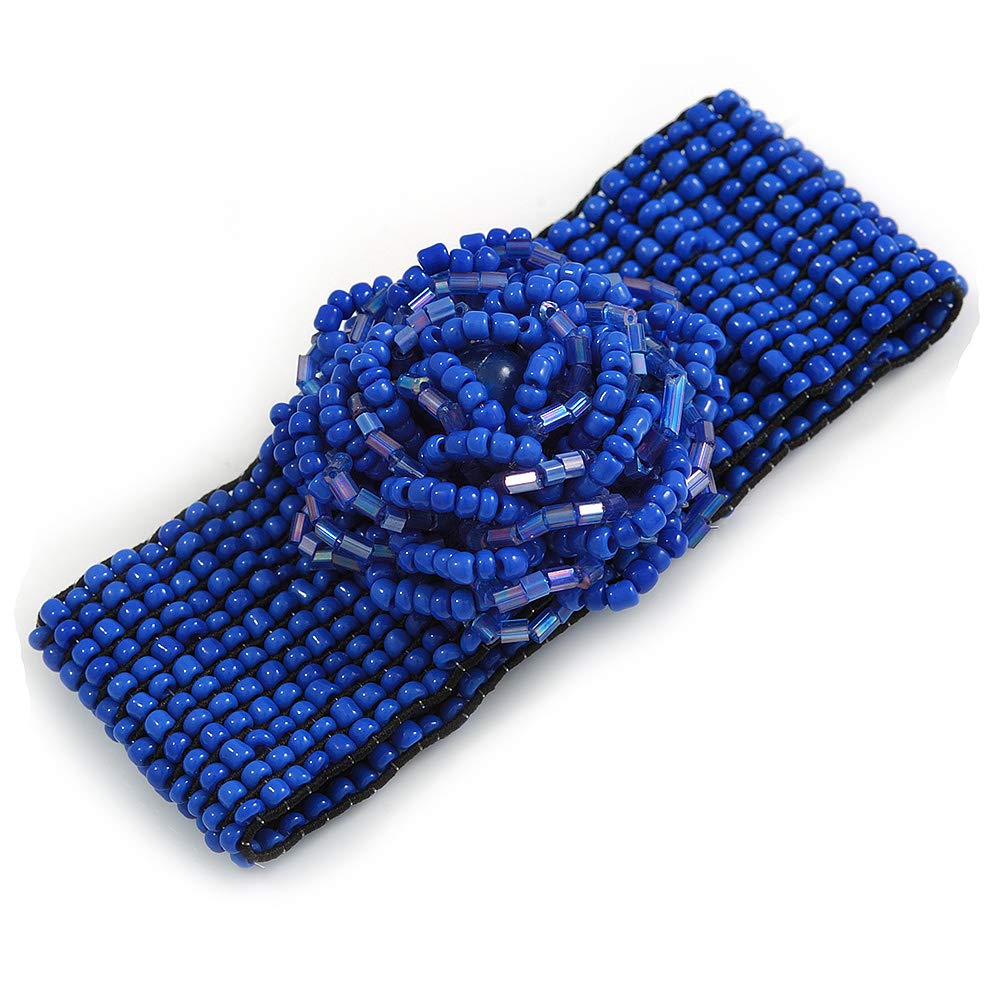 Avalaya Statement Beaded Flower Stretch Bracelet In Blue - 18cm L - Adjustable