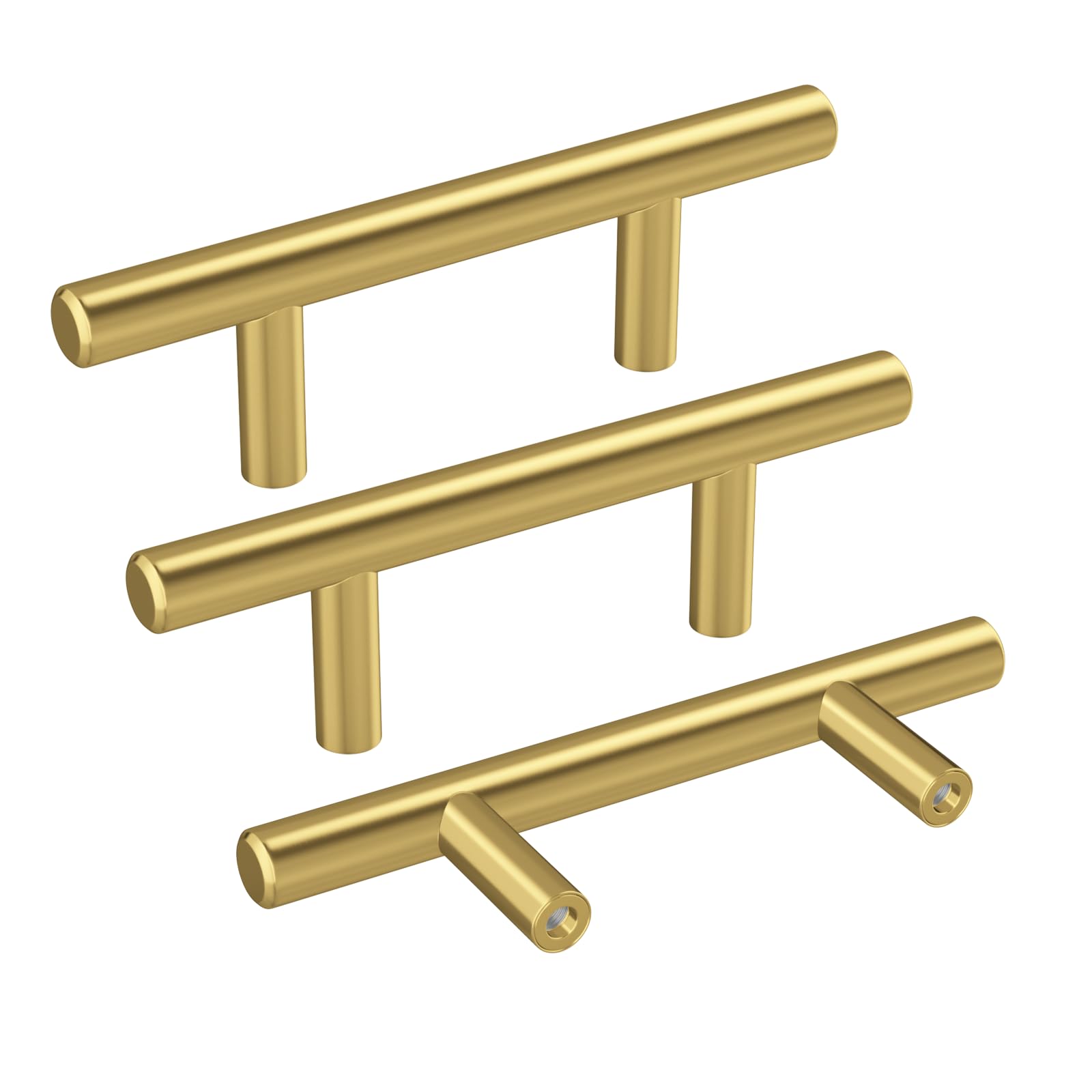 Photo 1 of Haidms 10 Pack Brushed Brass Kitchen Cabinet Pulls, 2-1/2 Inch Hole Centers Cabinet Hardware Euro T Bar Handles Dresser Pulls