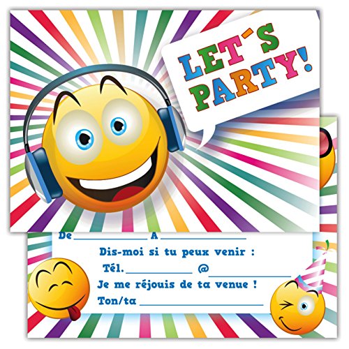 Epf Lk Loisirs Creatifs Invitations Lot De 12 Cartes Dinvitation Pour Anniversaire Partie Fete Cartons Dinvitation En Francais Emoji Lets Party