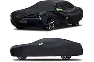 QUALENCEY Car Cover Custom Fit for Dodge Challenger 2008-2023,6 Layers Truck Cover Waterproof All Weather for Automobiles,Outdoor Full Exterior Cover,Rain, Sun, Wind Protection,Black