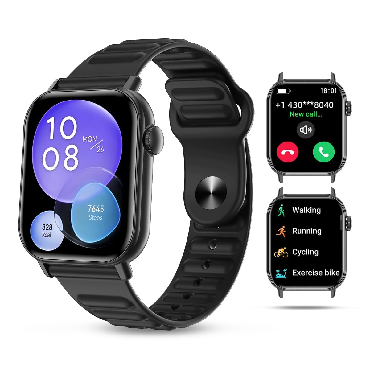 QTLLBT Smart Watch Sports Pedometer, Fitness Tracker Bluetooth Call Heart Rate Blood Oxygen Sleep Monitor,100 Sports Modes Waterproof for iOS Android Men's Women's Smart Watch (Black)