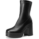 DREAM PAIRS Women's Platform Gogo Ankle Boots High Chunky Block Heel Square Toe Booties Shoes