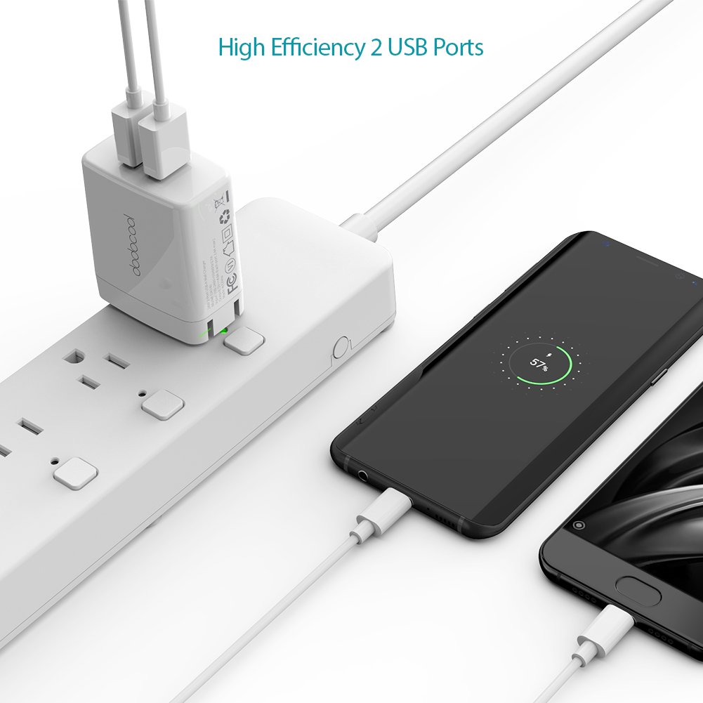 USB Wall Charger, dodocool 2-Port 4.8A Charger Adapter with Quick Charge 3.0 and Charge Protection, Foldable Plug Compatible for iPhone, Samsung, Huawei, Kindle, MP3, Speaker and More(Upgrade Model)