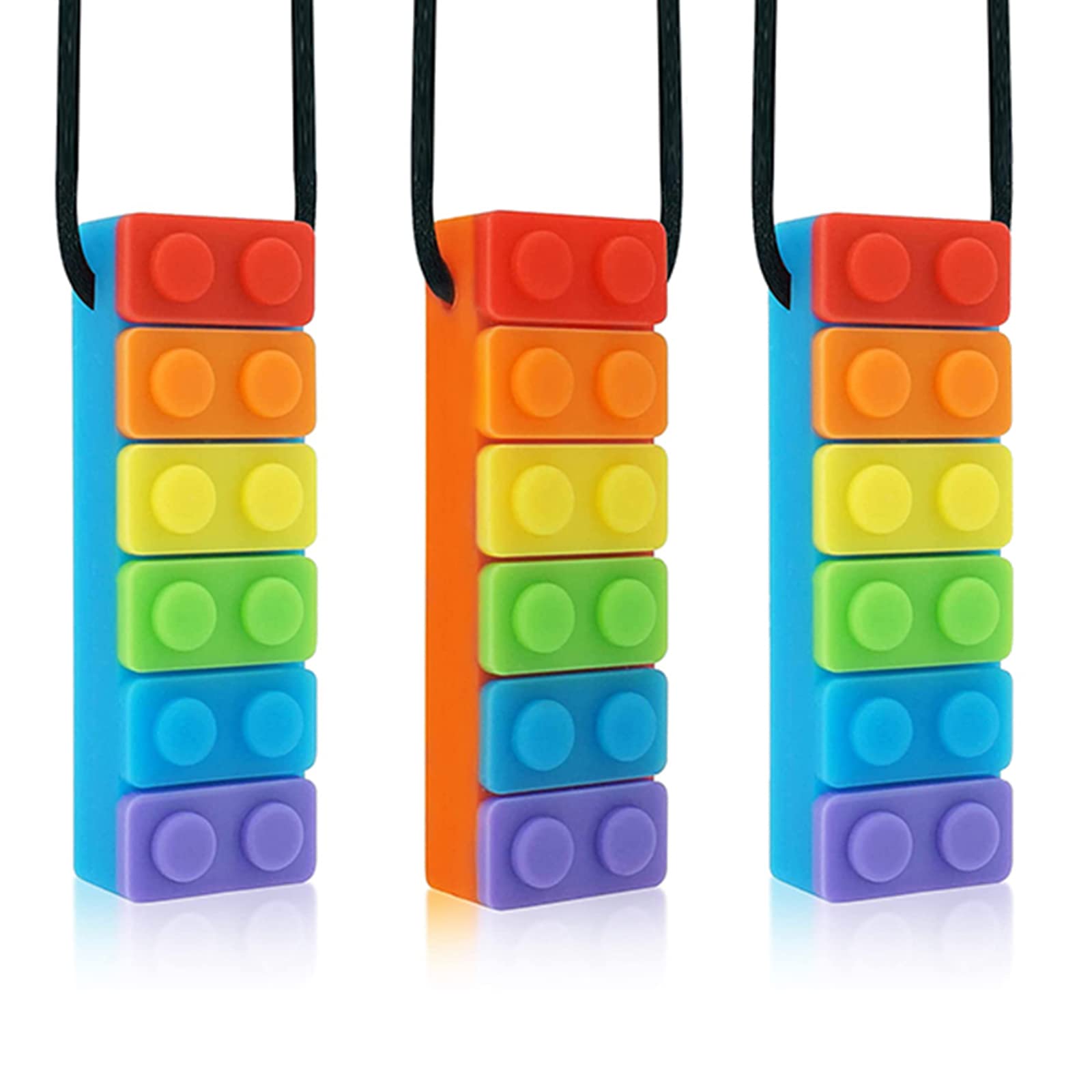 Seeway Rainbow Chew Necklaces, 3 Pack Sensory Chew Toys for Autistic, ADHD SPD, Oral Motor, Anxiety, BPA Free