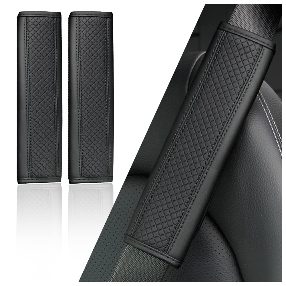 Photo 1 of 2PCS Car Seat Belt Cover Pad,Breathable Leather Seatbelt Covers for Shoulder Protection and Car Decorations,Universal Seatbelt Cushion Adding Car Seat Strap Pads Car Accessories Interior (Black)