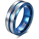 HXNIBATSAR Classic 6mm 8mm Tungsten Carbide Wedding Band Ring For Men 8mm-Available in Black,Blue,Gold and Silver Matte Finish Grooved Center Comfort Fit Size 7-12