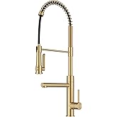 KRAUS Artec Pro Commercial Style 22-Function Single Handle Pull Down Kitchen Faucet with Pot Filler in Spot-Free Brushed Brass, KPF-1605BB