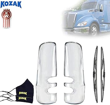 Amazon Com Longroadaccess Kenworth Models T680 T880 Truck Accessories Two Piece Chrome Mirror Covers Driver Side And Passenger Side Pair Set Plus Wipers Logo And 2x Kozak Face Masks Automotive