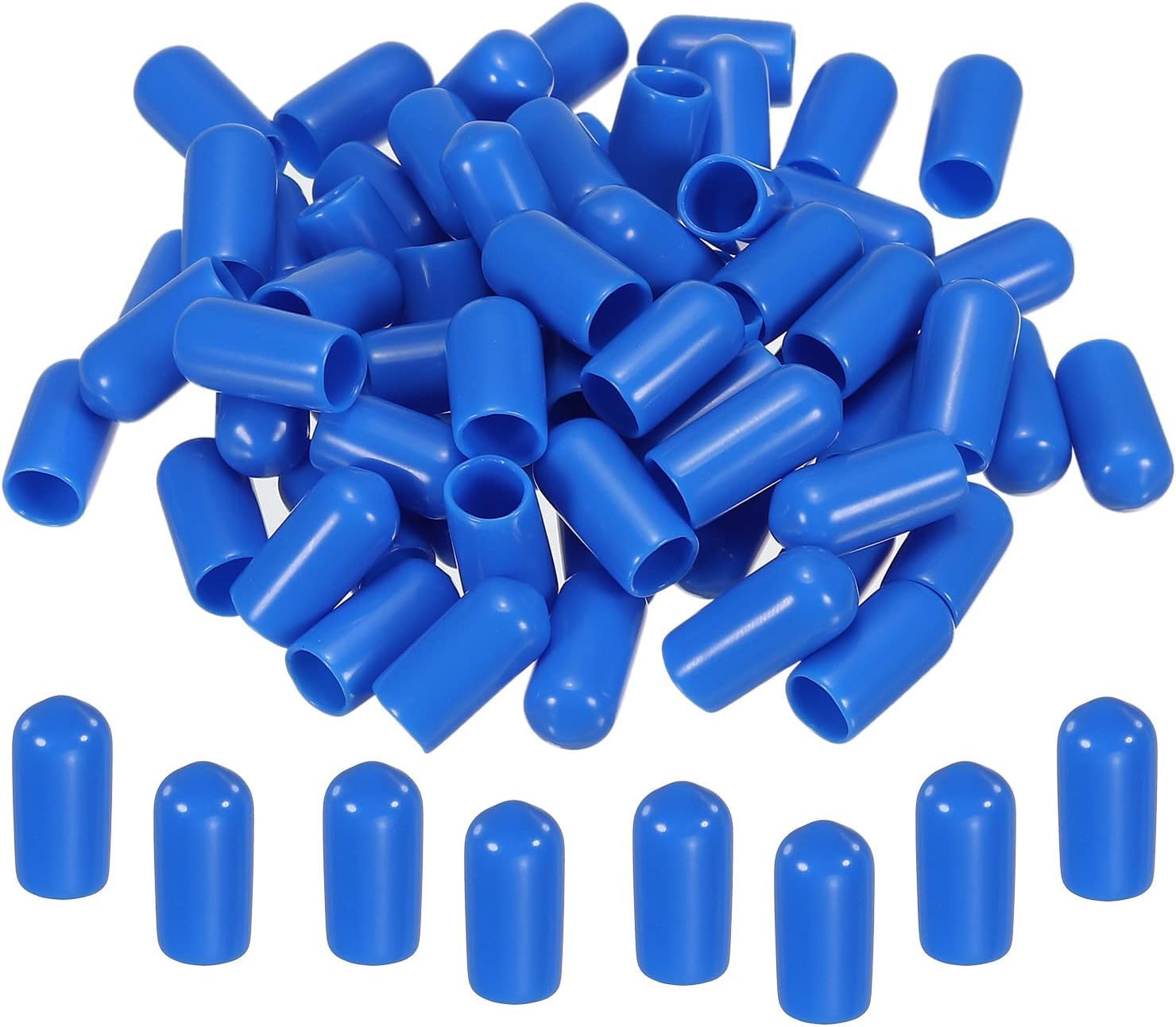 TA-VIGOR 50Pcs Rubber End Caps, 7mm ID Round Flexible Screw End Caps Thread Protectors, Blue Vinyl Bolt Covers Rubber Covers for Screws, Tubes, Cables, Wires, etc