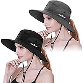 IYEBRAO 2 Pack Womens Ponytail Sun Hat UV Protection Bucket Hats Foldable Wide Brim Summer Boonie Beach Cap Fishing Hiking…