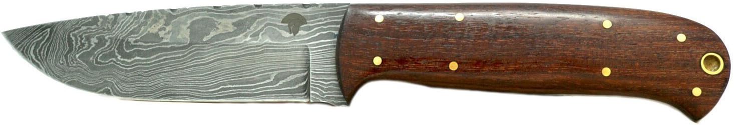 Olympus Blades | Handmade Drop Point Damascus Steel Knife | Fixed Blade | Comes with Leather Sheath | Handle Material: Rose Wood