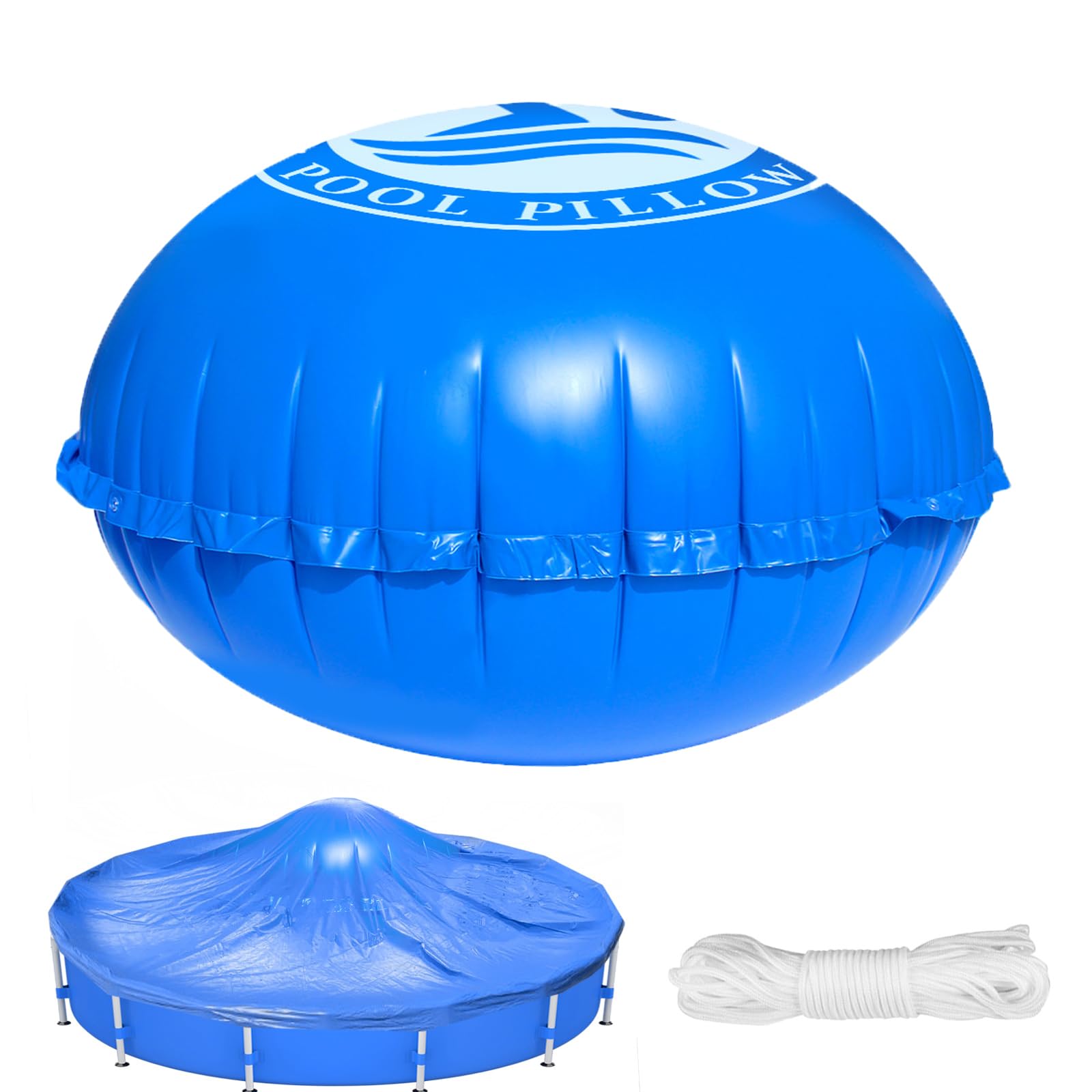Photo 1 of Pool Pillow for Above Ground Pools, 6FT Heavy Duty 0.4MM Thick Round Pool Cover Pillow with Double Seam, Dual Air Valve, 4 Grommets, 49FT Rope, Winter Pool Cover Protection, Withstands -10°F to 180°F