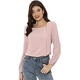 Allegra K Women's Square Neck Casual Solid Long Sleeve Tops