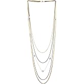 COOLSTEELANDBEYOND 18K Gold-Plated Black Layered Chain Necklace, Long Waterfall Chains Multi-Strand with Rhinestones Balls, Party