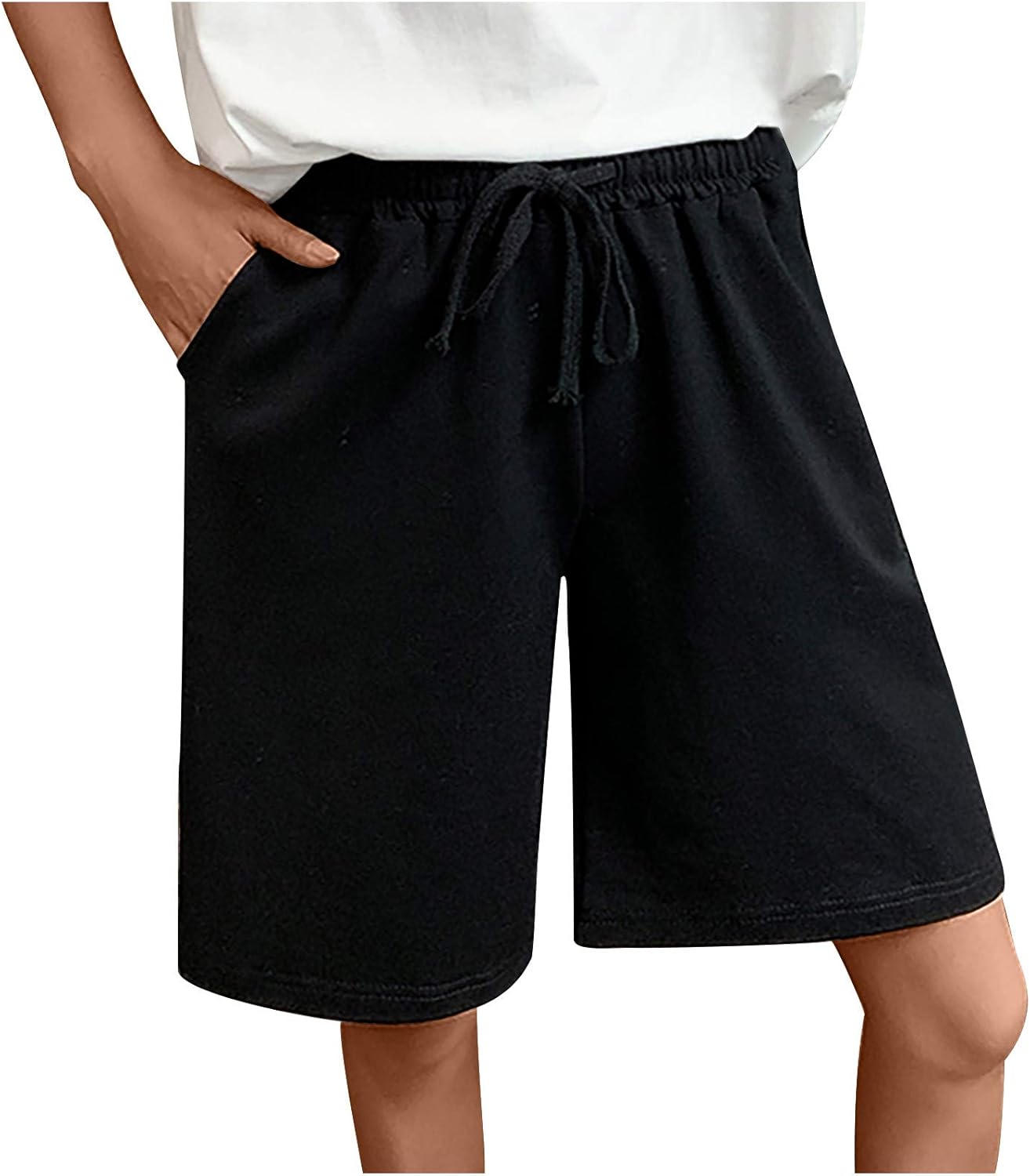 1111 Casual Shorts for Women Elastic High Waist Solid Color Summer Shorts with Pockets Fashion