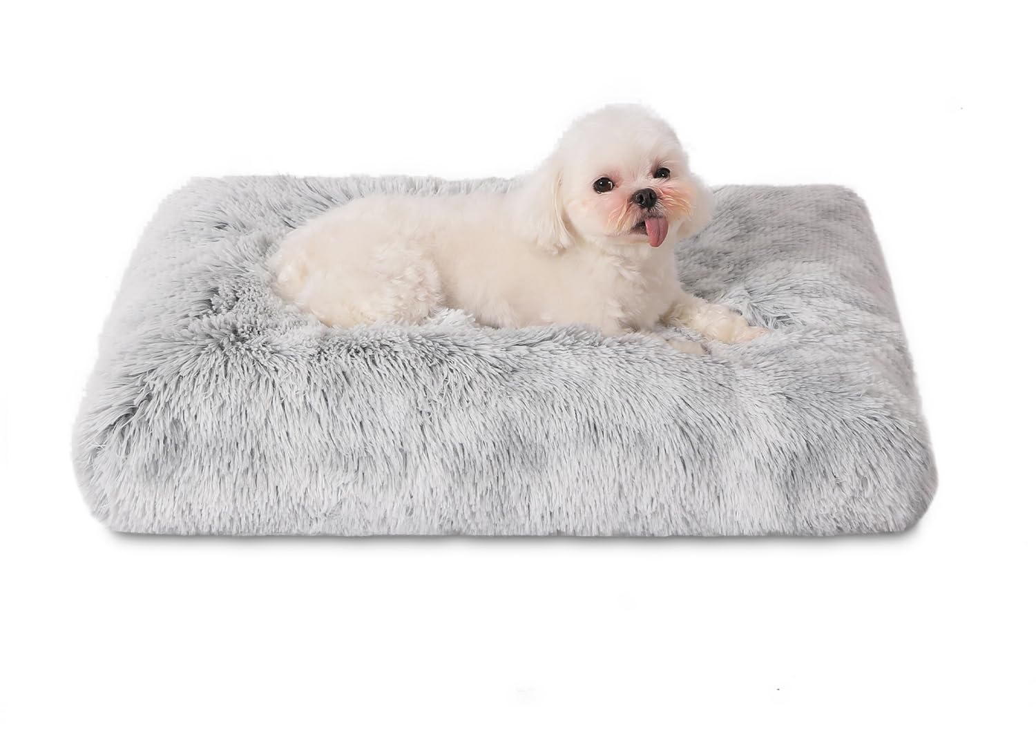 Photo 1 of Bedfolks Waterproof Dog Crate Bed, Plush With Removable Washable Cover, Faux Fur Pad for Small Dogs and Cats, Fluffy Kennel 23"x18", Grey